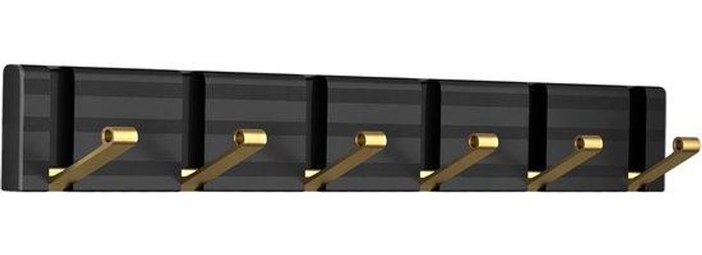 Metalen kapstok mit 6 Haken, moderne Wandhalter, Hakenrek für Jacken, Mäntel, Taschen, Hüte und Schals (schwarz/gold)