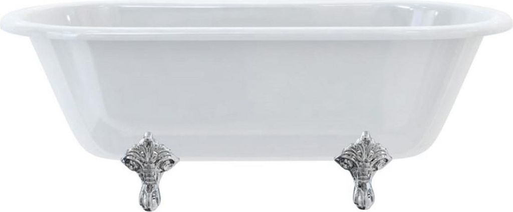 Casa Padrino Luxus Jugendstil Badewanne Weiß / Silber 169 x 74,5 x H. 62 cm - Freistehende Retro Acryl Badewanne - Retro Badezimmer Möbel
