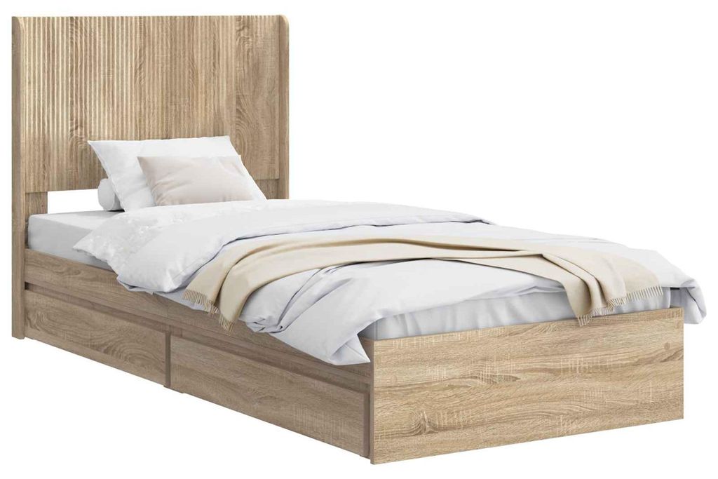 Bettgestell mit Stauraum und Kopfteil Sonoma-Eiche 75 x 190 cm