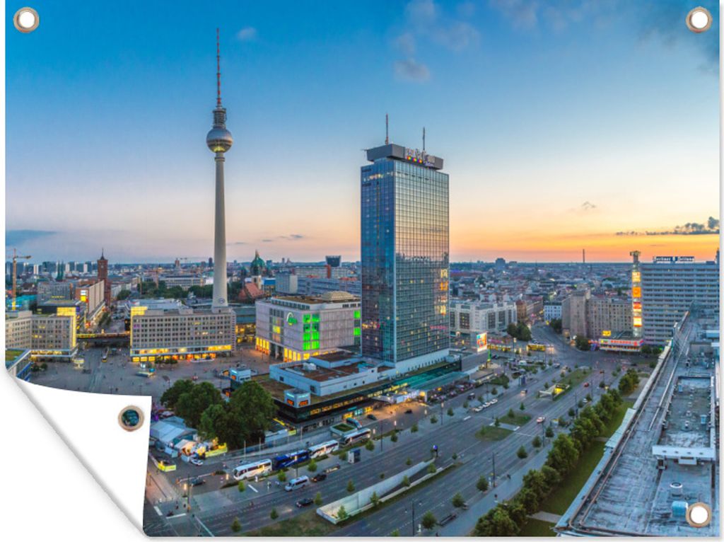 MuchoWow 40x30 cm Outdoor-Poster Gartendeko Sichtschutz Garten Poster für den Garten Luftaufnahme des Alexanderplatzes und des Fernsehturms in ...
