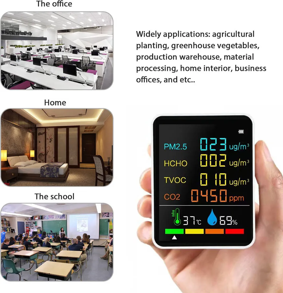 Détecteur CO2 multifonction avec PM2.5 et TVOC - Moniteur Air LCD Noir - 6