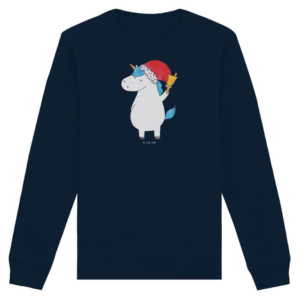 Mr. & Mrs. Panda Organic Pullover Einhorn Weihnachtsmann Größe L - French Navy - Geschenk, Sweatshirt, Nikolaus, Einhörner, Unicorn, Wunschliste...