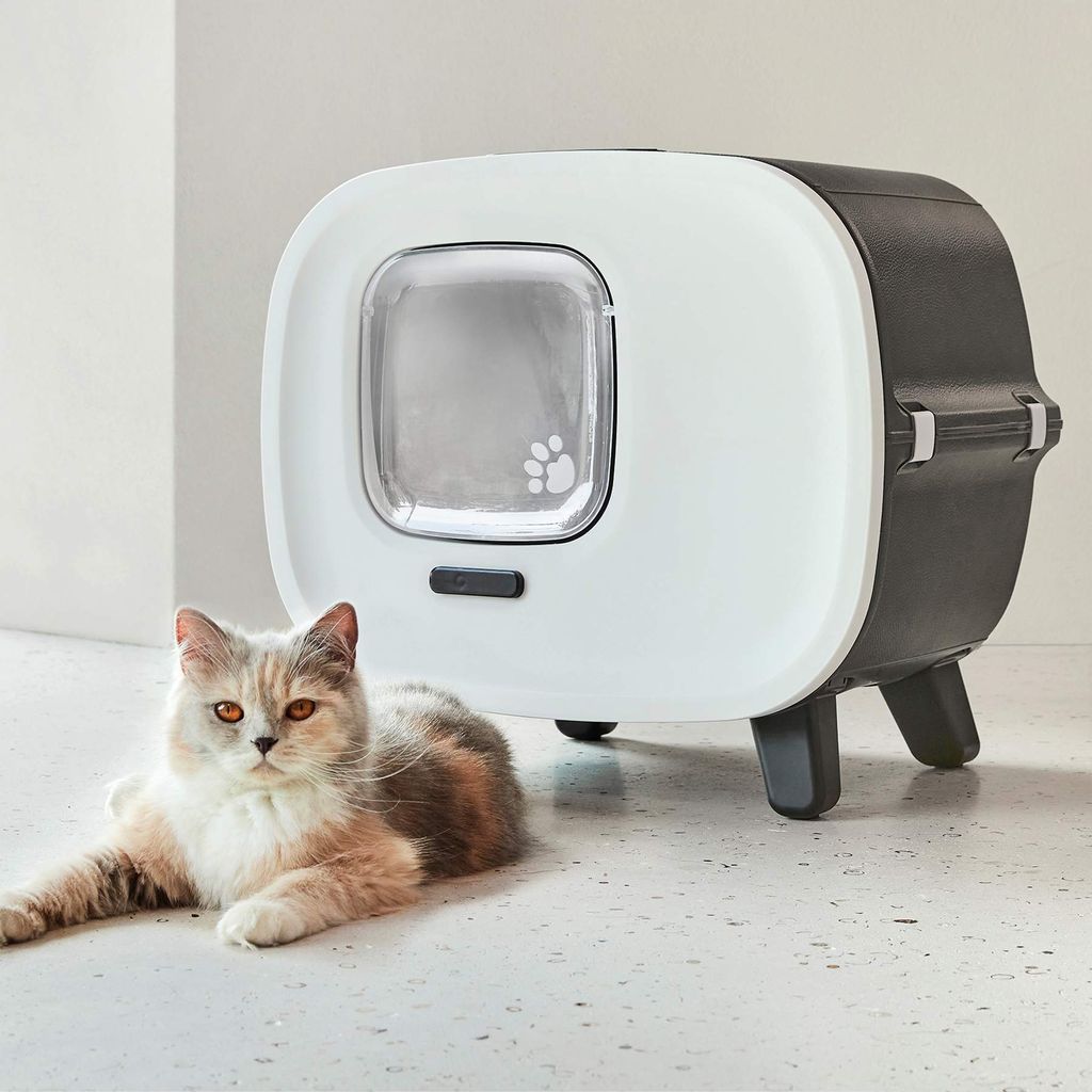 Designer-Retro Katzentoilette mit Schwingklappe, Filter und Produktbild 4
