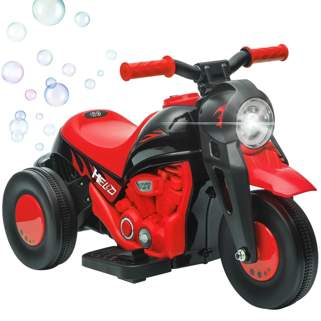 Moto Électrique Enfant Stable 3 Roues 6V Anti-Chute Rouge à Bulles