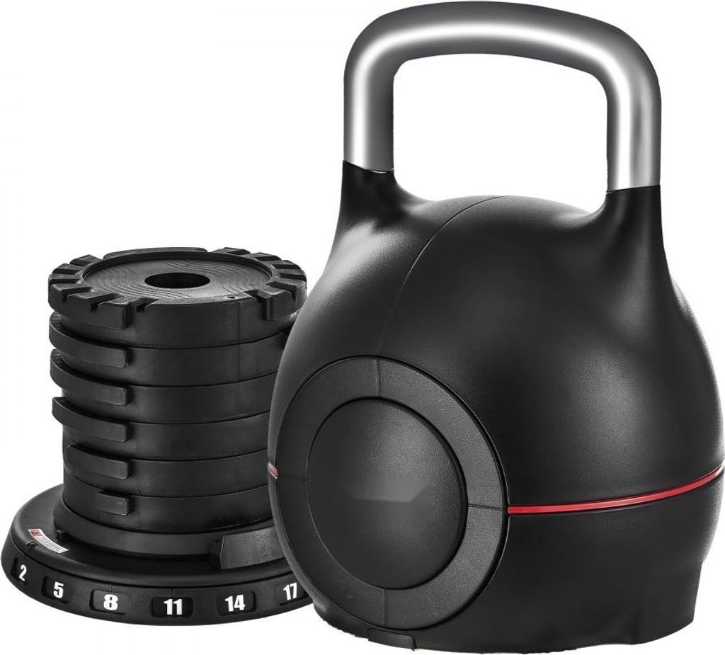 Verstellbare Kettlebell Schwarz - 7 Gewichtsstufen 2/5/8/11/14/17/20 kg - Fitness Gewichtstraining Kettlebell