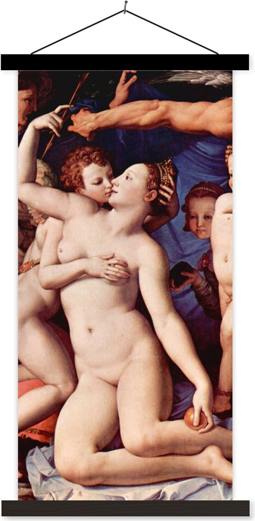MuchoWow Textilposter Venus, Amor, Torheit und Zeit - Leonardo da Vinci 60x120 cm mit schwarzem Rahmen - Magnete