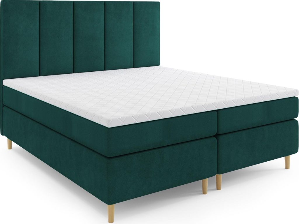 MR GROUP Boxspringbett mit Bettkasten LATIDA 180 x 200 cm, H3, Samtstoff, Polsterbett mit Matratze und Topper Doppelbett Bett für Schlafzimmer, grün