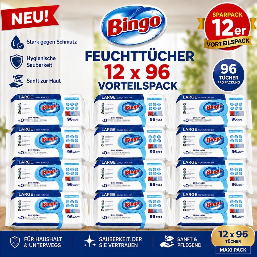 Bingo Feuchttücher Weißseife 12x96 Blatt – Großpackung – Obrázok produktu 