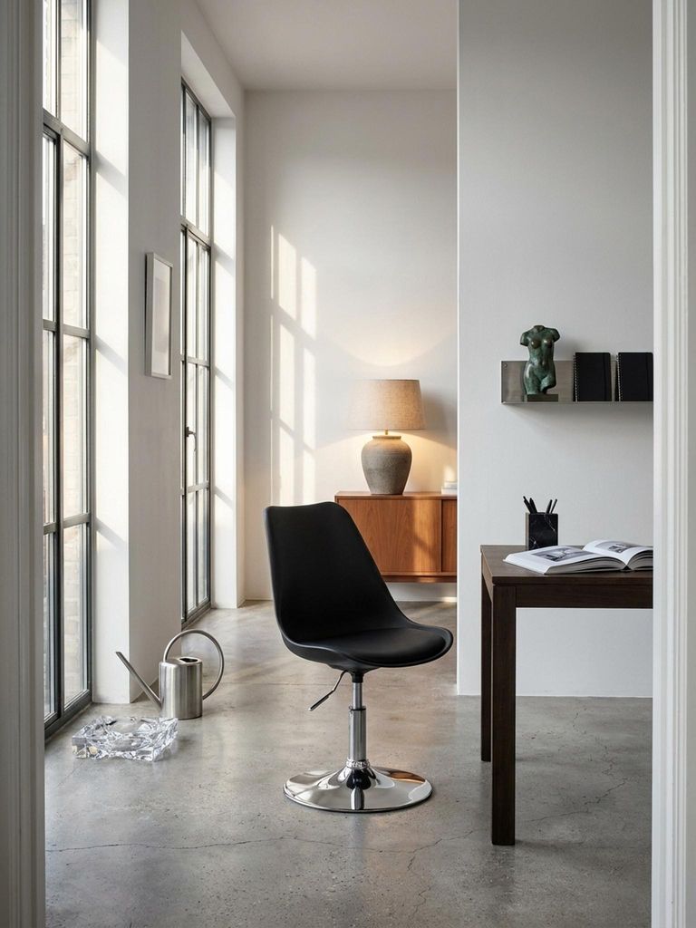 Drehsessel mit Kunstleder-Sitzfläche in Schwarz, Drehstuhl höhenverstellbar, Drehhocker mit Rückenlehne , Besucherstuhl mit Schalensitz