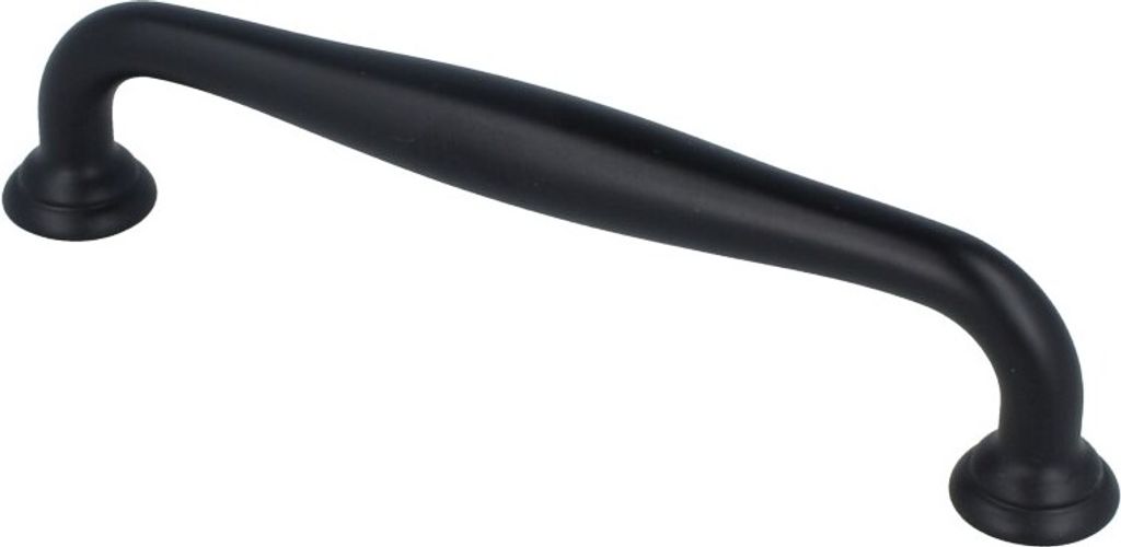 A black matte cabinet handle is shown against a white background.