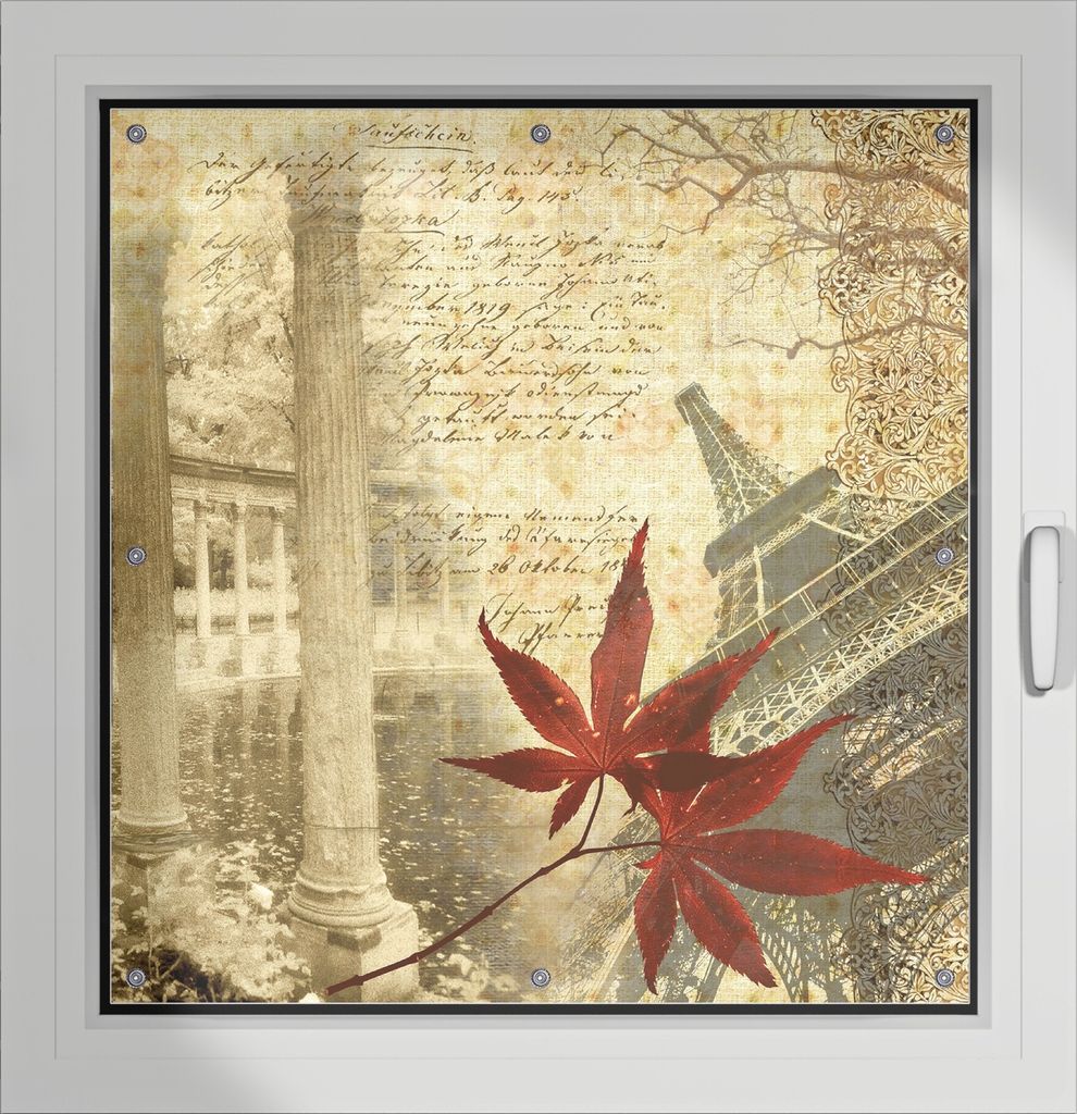 Wallario Lichtschutzbild, Dekorativer Sichtschutz Sonnenschutz 96 x 100 cm mit Motiv: Paris Design - Eiffelturm im Herbst - Verdunklung ohne Bohren