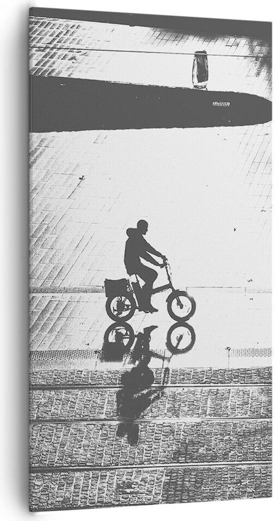 Bild auf Leinwand - Leinwandbild - Einteilig - Schwarzweiß Radfahrer Einsamkeit - 65x120cm - Wand Bild - Wanddeko - Wandbilder - Leinwanddruck - B...