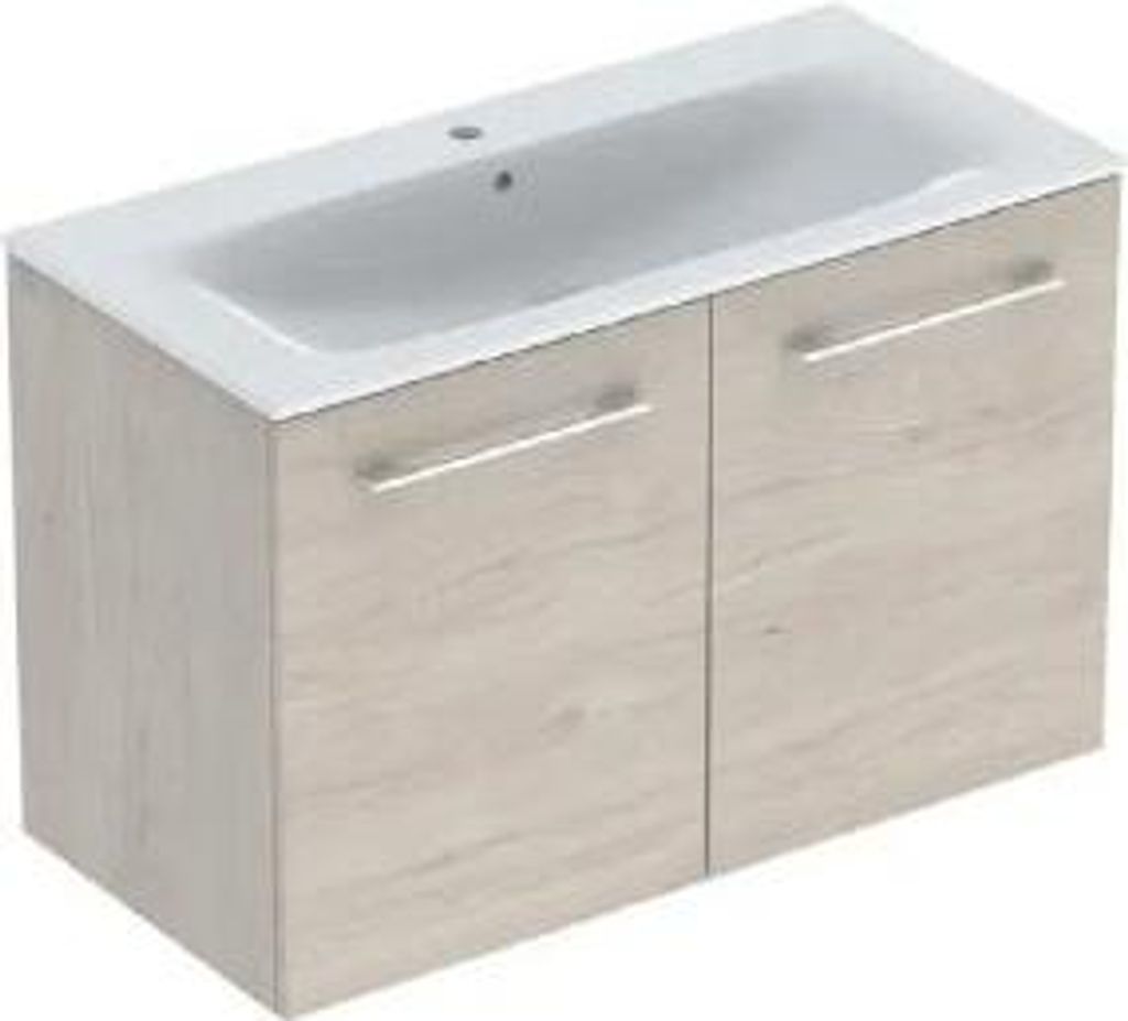 Geberit Selnova Square - Waschbeckenschrank 635x538x480 mm, mit Waschbecken, 2 Türen, Nuss Hickory hell 501.263.00.1