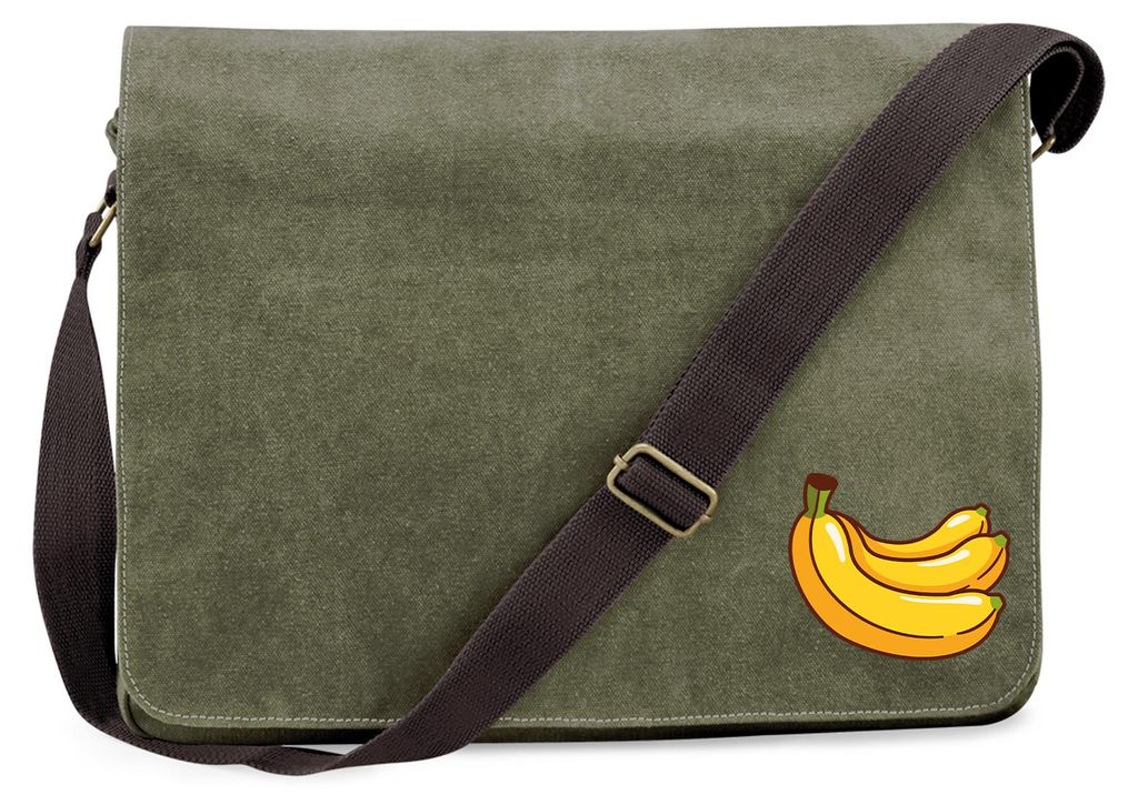 Huuraa Umhängetasche Banane Comic 14 Liter Military Green Canvas Laptoptasche Geschenkidee