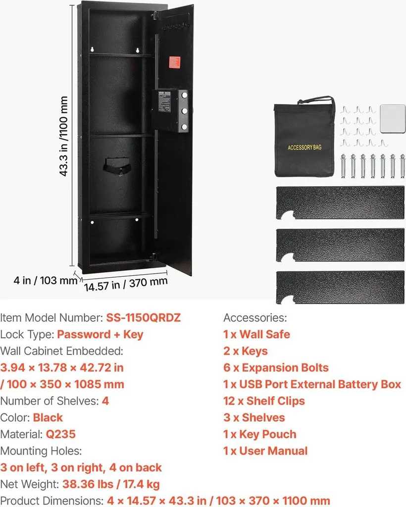 Armoire forte murale à code électronique et éclairage LED intégré noir - 7