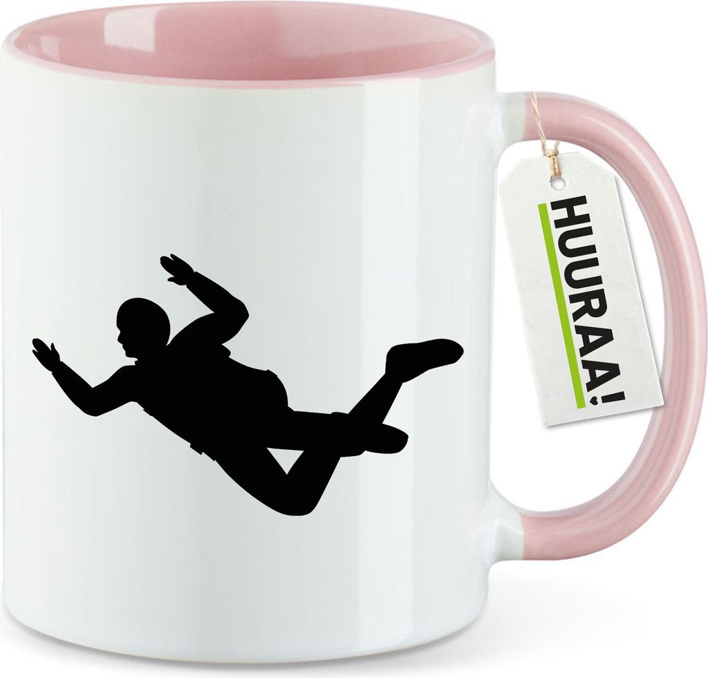 Huuraa Kaffeetasse Skydiving Silhouette 330ml Rosa Keramik Kaffeebecher Geschenkidee