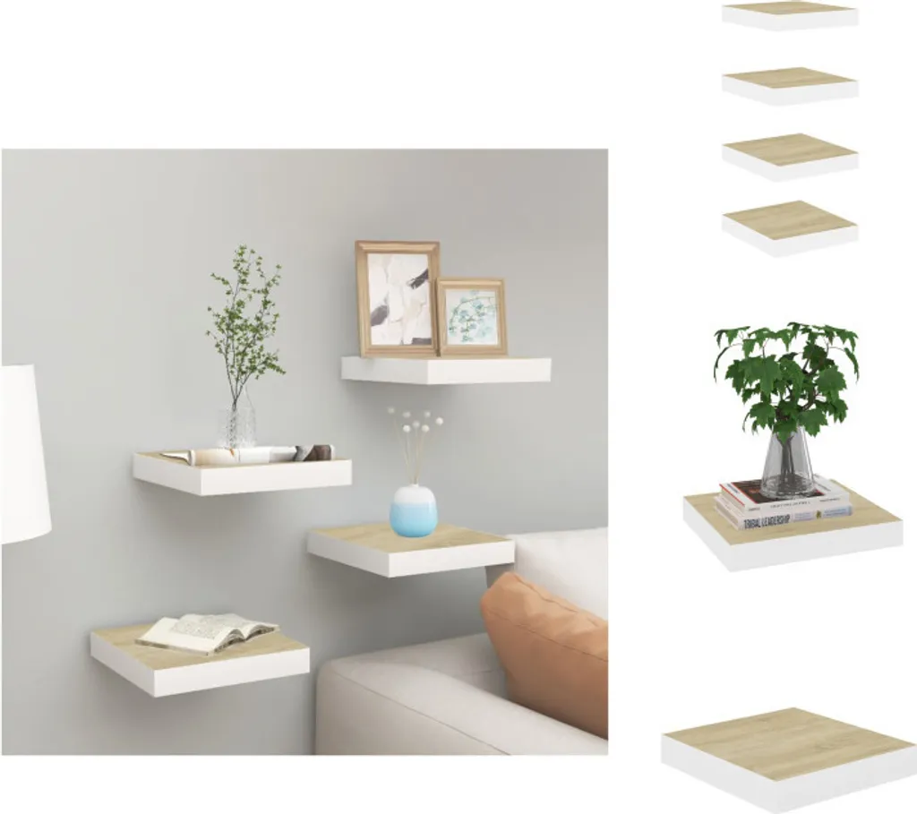 vidaXL Set 4 Mensole Galleggianti Rovere e Bianco 23x23,5 cm MDF