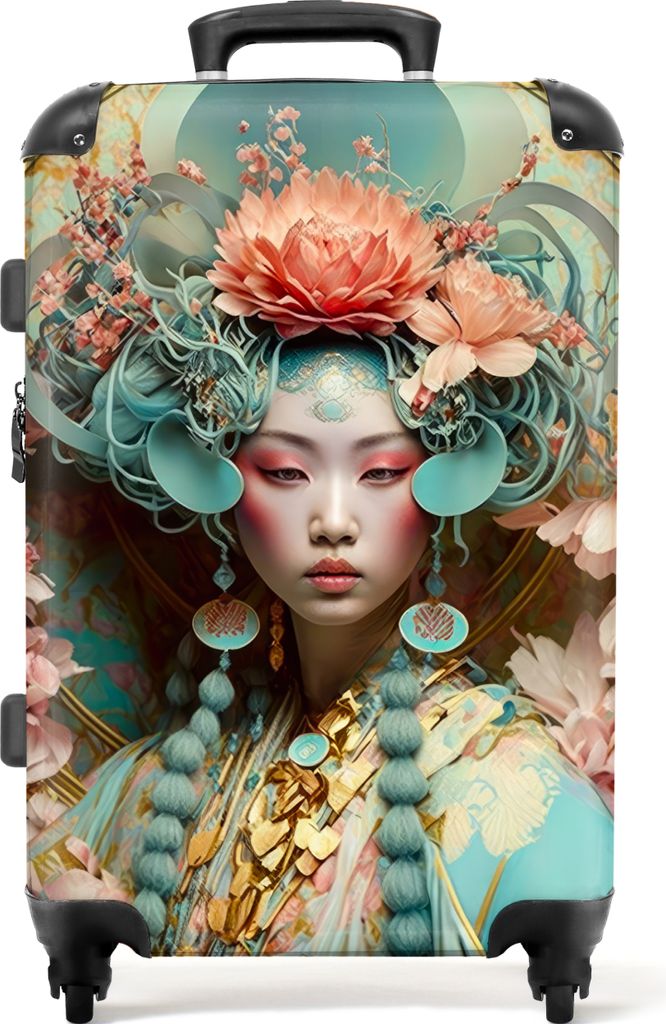 NoBoringSuitcases.com Großer Koffer - Frau - Blumen - Rosa - Porträt - Asiatisch - Kombinationsschloss TSA - Hartschalen Trolley 4 Rollen - 72 ...