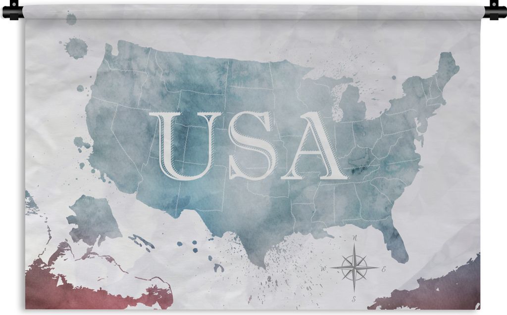 MuchoWow Wandteppich Wandbehang Weltkarte - Vereinigte Staaten - Ölfarbe 90x60 cm Tapisserie Dekoration Wandtuch - Wandskulpturen - Bildteppich