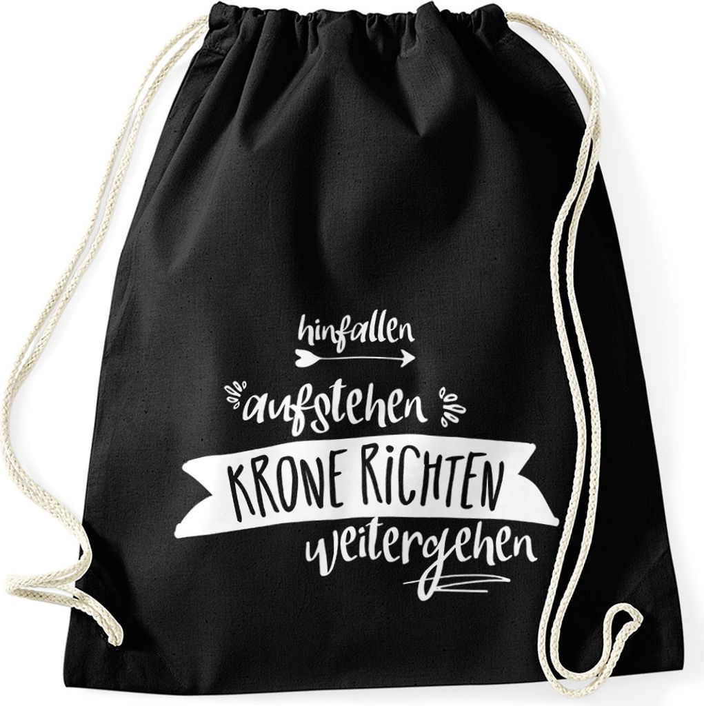 Turnbeutel Spruch Hinfallen aufstehen Krone richten weitergehen Beutel Moonworks Krone V2 - schwarz unisize