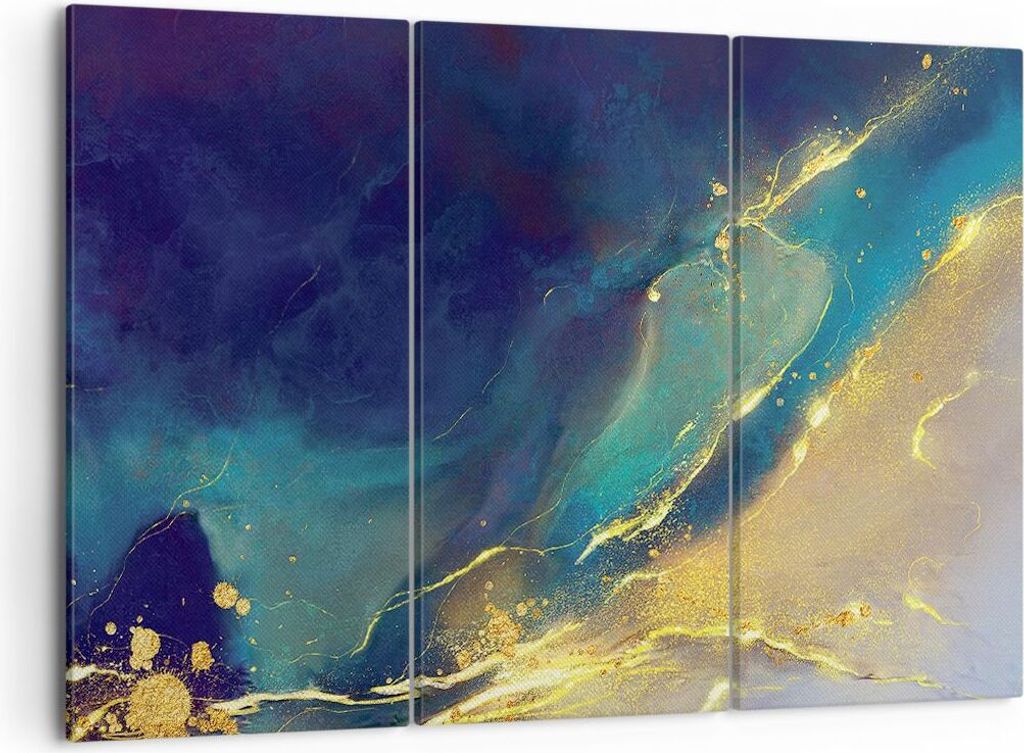Bild auf Leinwand - Leinwandbild - 3 Teile - Gold Granate Abstraktion - 105x70cm - Wand Bild - Wanddeko - Wandbilder - Leinwanddruck - Bilder - Wan...