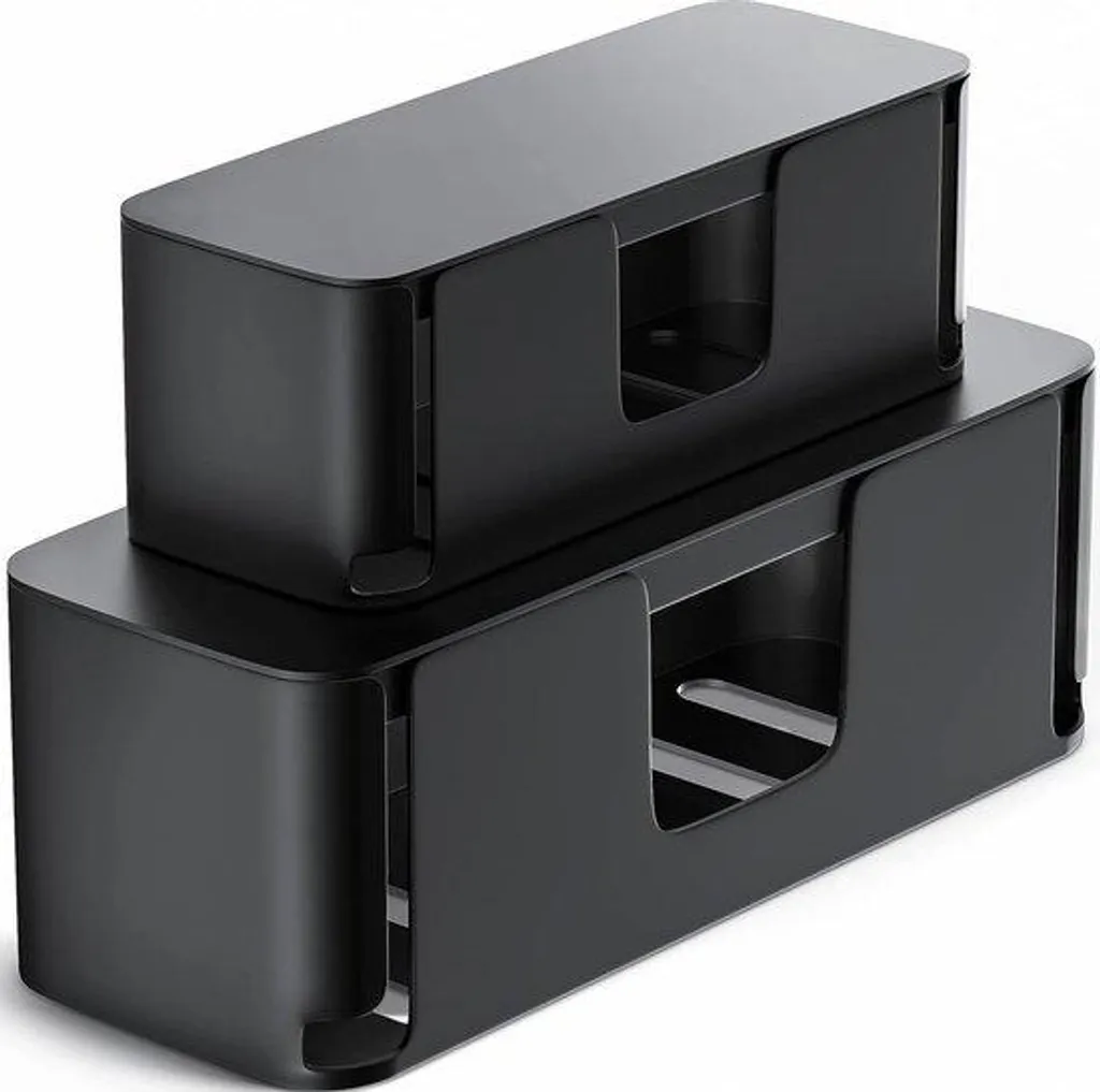 Lot de 2 boîtes de rangement câbles noires pour gestion fils et bureau