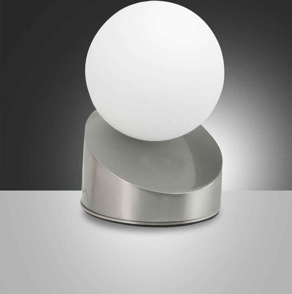 Fabas Luce LED Tischleuchte Gravity Ø100mm 5W Warmweiß Chromfarben dimmbar