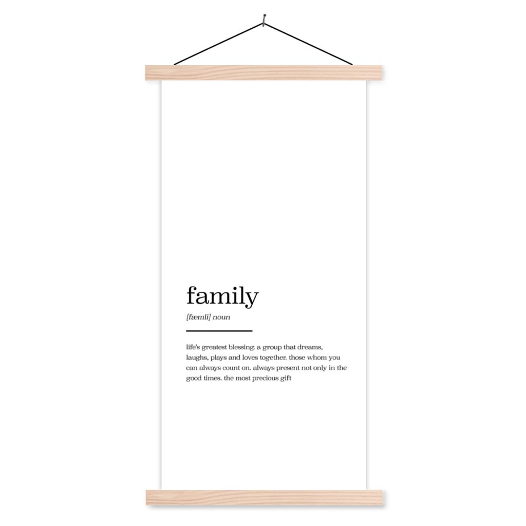 MuchoWow Textilposter Zitate - sprichwörter - familie - Wörterbuch 40x80 cm mit holzfarbenen Rahmen - Wohnzimmer