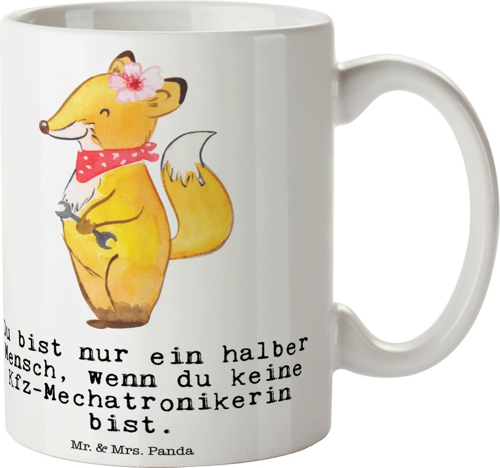 Mr. & Mrs. Panda Tasse Kfz-Mechatronikerin Herz - Weiß - Geschenk, Kaffeebecher, design, Keramikbecher, Becher, Teetasse, Ausbildung, Spruch, Gese...