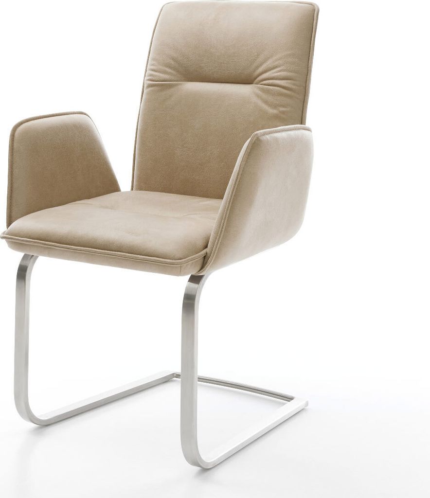DELIFE Freischwinger Vinja-Flex Mikrofaser Beige Vintage Freischwinger flach Edelstahl