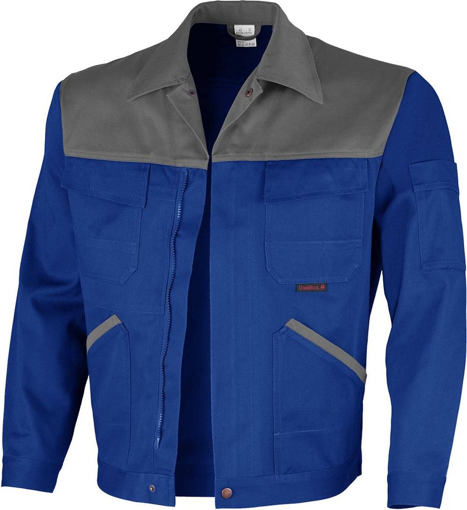 Qualitex Arbeitsjacke - stylische Werkstattjacke - faserverstätkt - xtra strapazierfähig - in Farbe: kornblau/hellgrau - Herren: 52 - Damen: 46