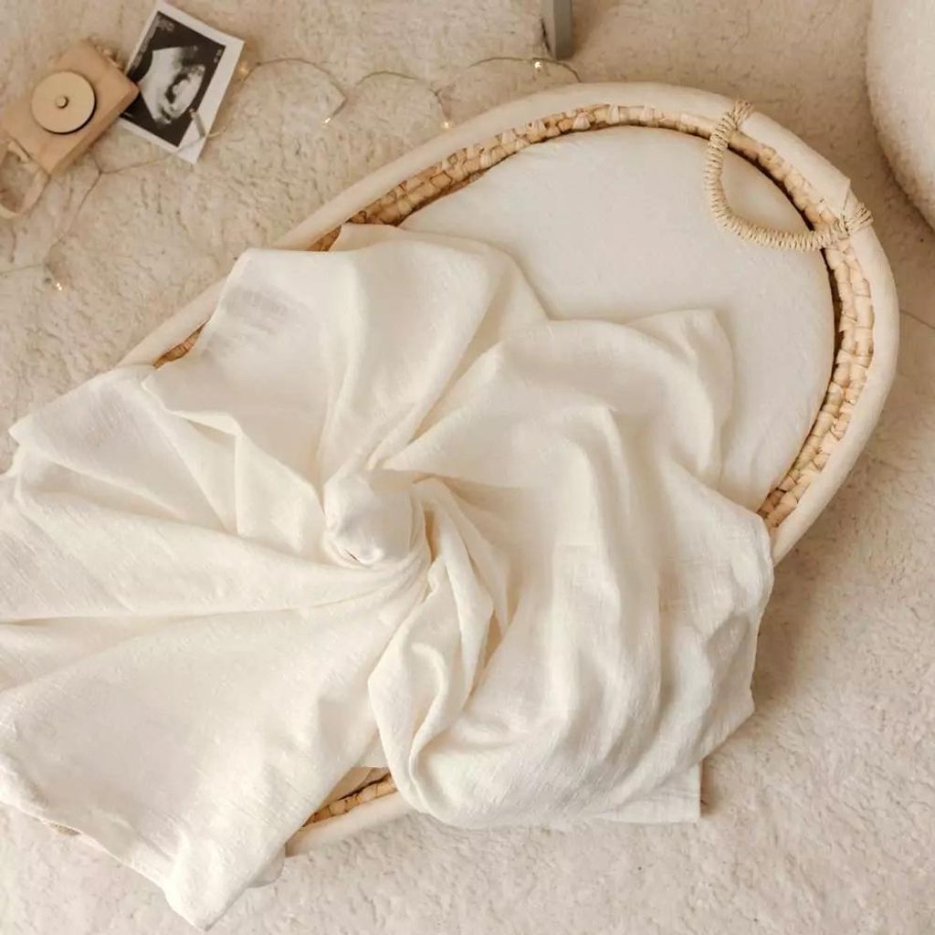 Muminky | Baumwoll-Musselin Decke A'la Len - 120x120 cm - Creme - Atmungsaktiv - Vielseitig - Hautfreundlich