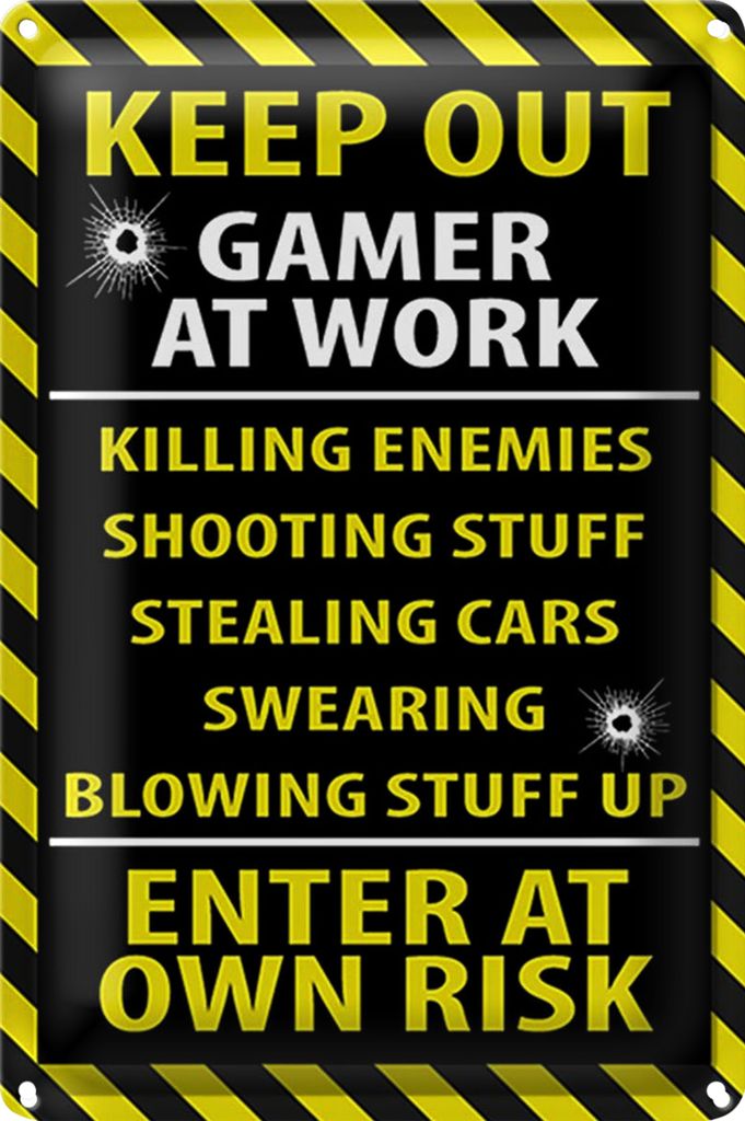 Blechschild Spruch 20x30cm keep out gamer at work own risk