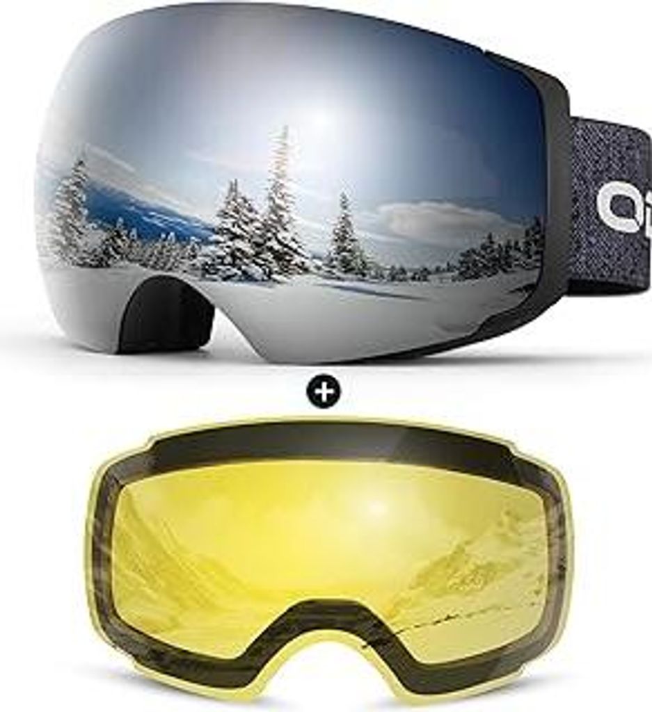 Odoland Skibrille Unisex für Herren und Damen Jungen Rahmenlose Snowboardbrille mit Magnetische Wechselglas UV-Schutz Anti-Nebel Schneebrille Helm...