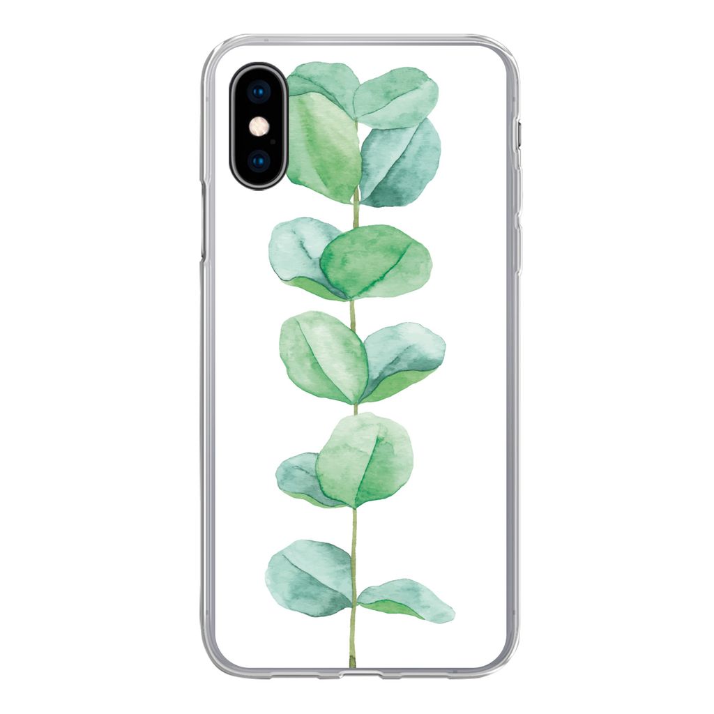 MuchoWow Handyhülle Schutzhülle Hülle für iPhone X Aquarell - Eukalyptus - Pflanze Silikon Softcase Handy Hülle - Handyhülle