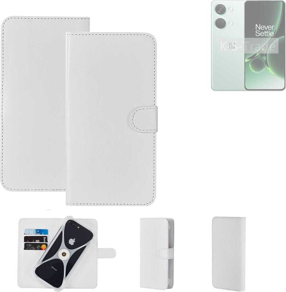 K-S-Trade Handy Hülle Schutz Hülle kompatibel mit OnePlus Nord 3 5G Cover Case Bookstyle Bumper weiß 1x