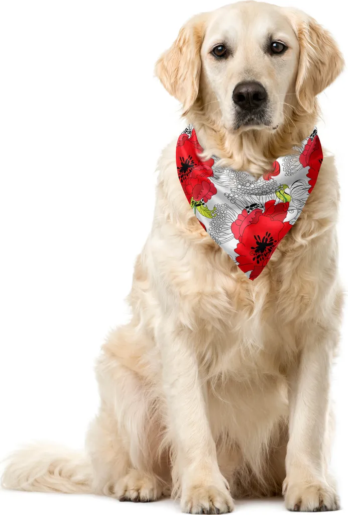 ABAKUHAUS Bandana Lavabile per Cani 55x55 Fiori Verde Nero