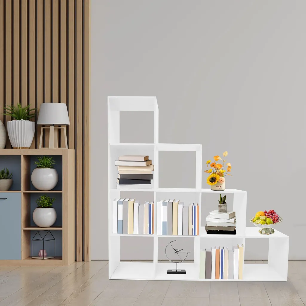 Bibliothèque d'angle blanche 10 cases pour salon et bureau design moderne - 8