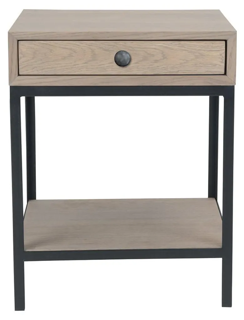 Table de nuit design en bois de chêne et structure métal noir Gilles