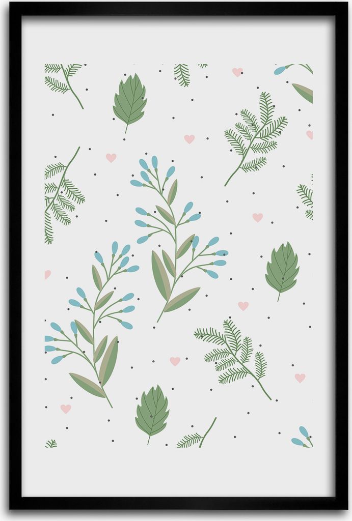 Bild - Bilderrahmen - 40 cm x 60 cm - MDF - Rahmen - Wandkunst - Blätter und Herzen