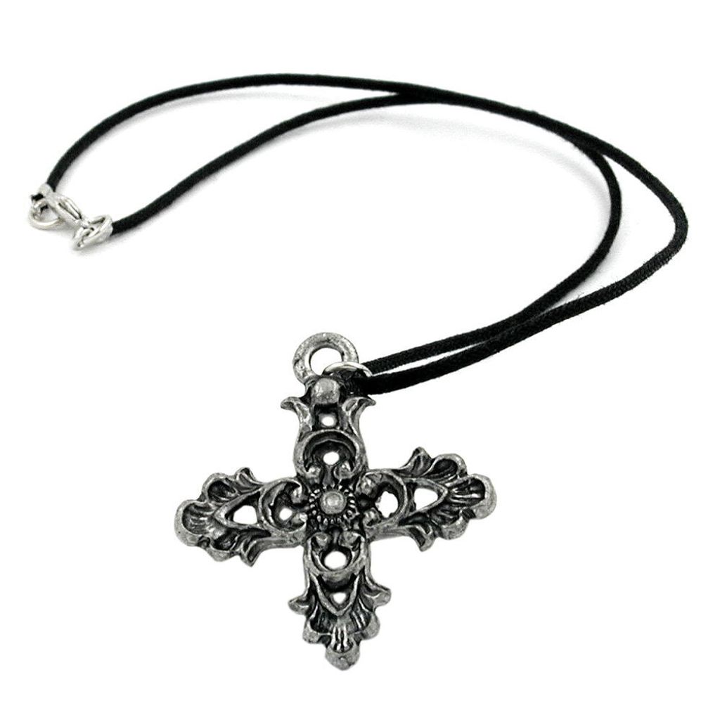 Kette 33x33mm Zinn-Anhänger Kreuz filigran 45cm silbrig Produktbild 