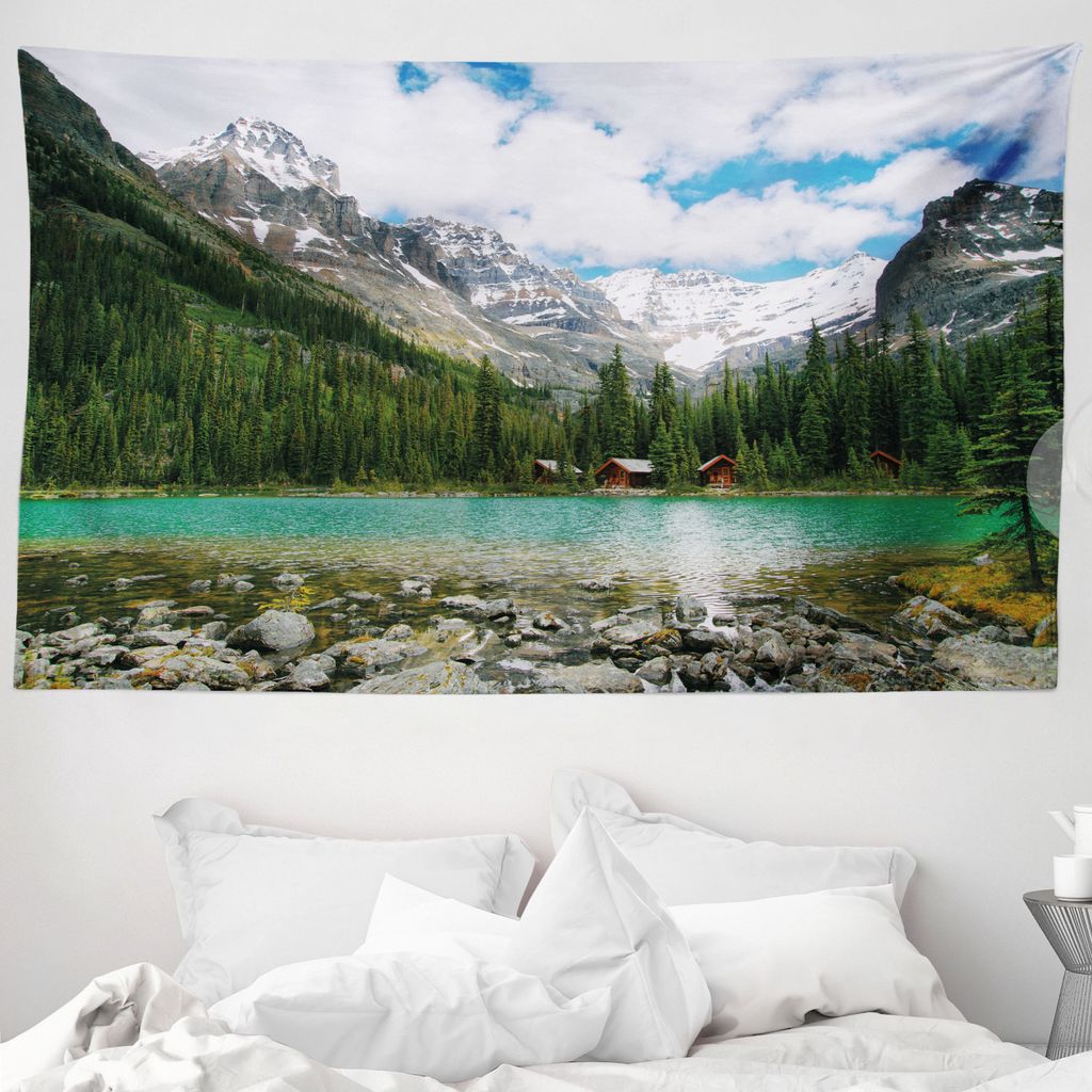 ABAKUHAUS Landschaft Wandteppich, Kanada Ohara See Wiev aus Weiches Mikrofaser Stoff Waschbar ohne Verblassen Digitaldruck, 230 x 140 cm, Mehrfarbig
