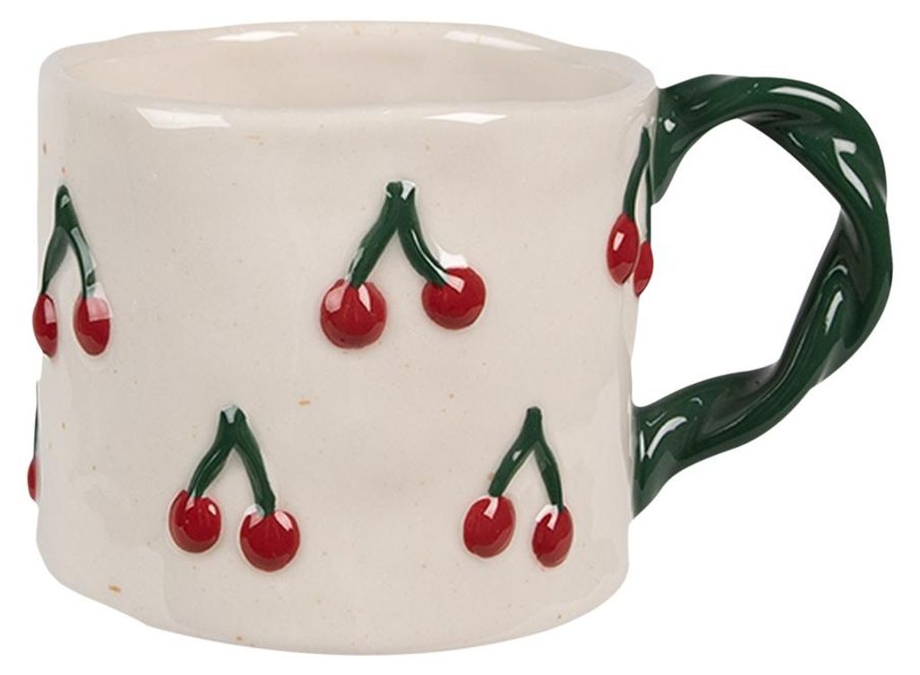 Clayre & Eef Tasse 200 ml Beige Keramik Kirschen Produktbild 