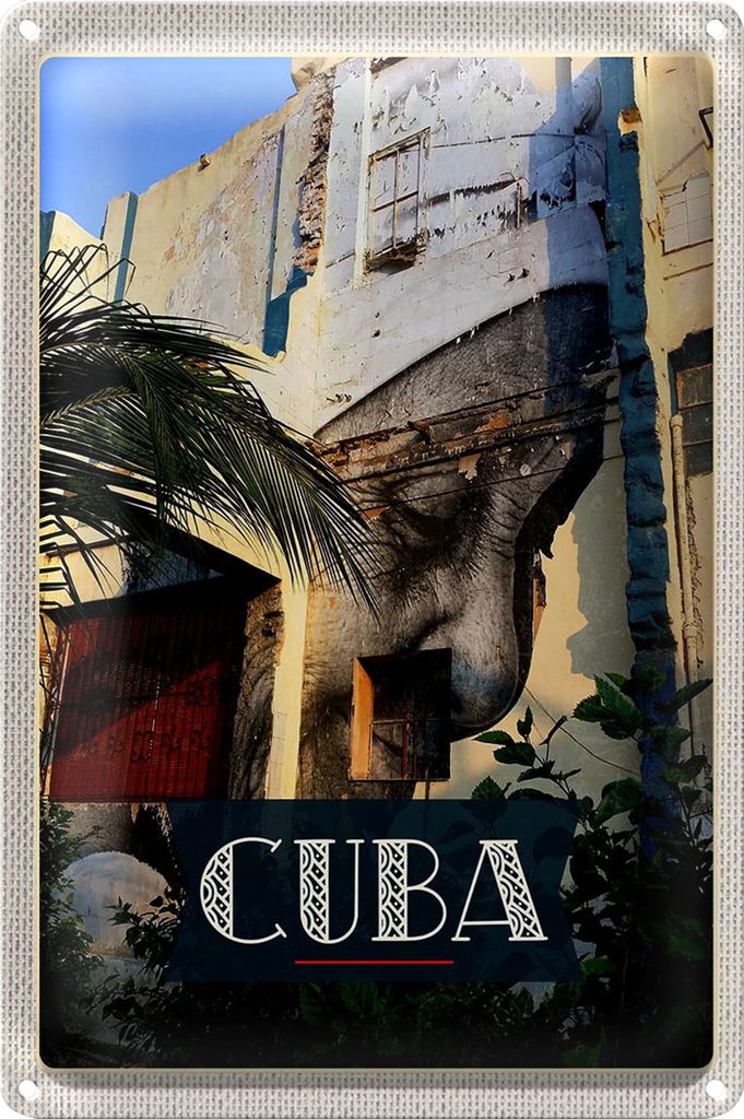 Blechschild Reise 40x30cm Cuba Karibik Gemälde auf Hauswand