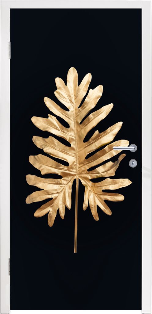 MuchoWow Türtapete Selbstklebende Türfolie Blätter - Herbst - Gold - Schwarz - Natur - Luxus 90x205 cm Türposter Türaufkleber Klebefolie Tü...