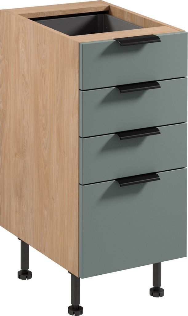 küchenunterschrank 40 cm mit Schubladen ohne Arbeitsplatte, Sorento D40S4 AX, Grün/Sonoma Eiche