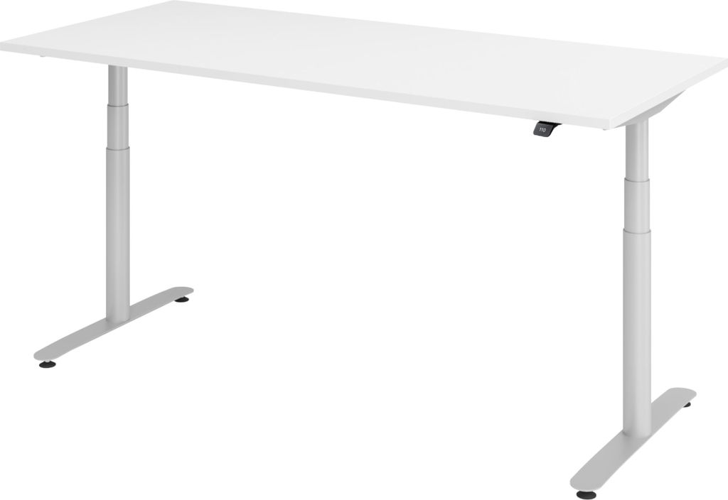 bümö Schreibtisch elektrisch Bluetooth & App XDLR - Nachbildung: Weiß, Gestell: Silber, Größe: 180 x 80 cm