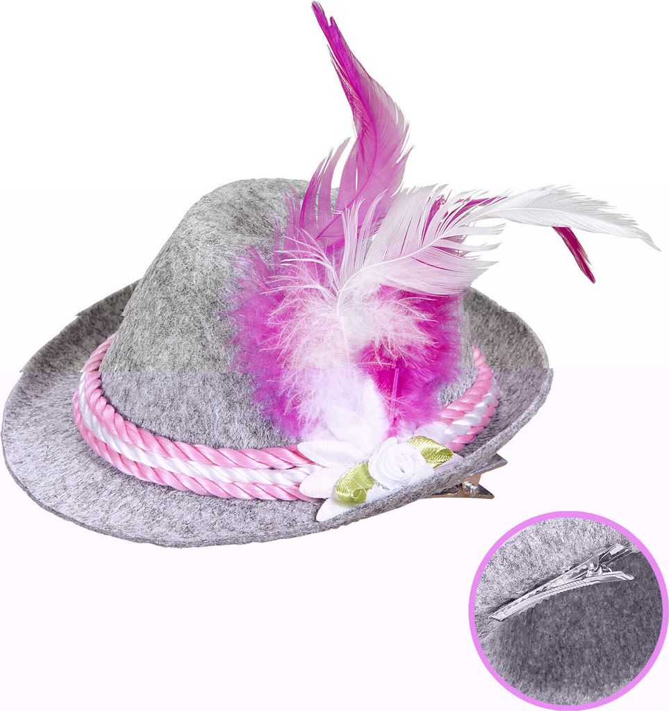 Mini-Filzhut Bayern mit Federn rosa Produktbild 