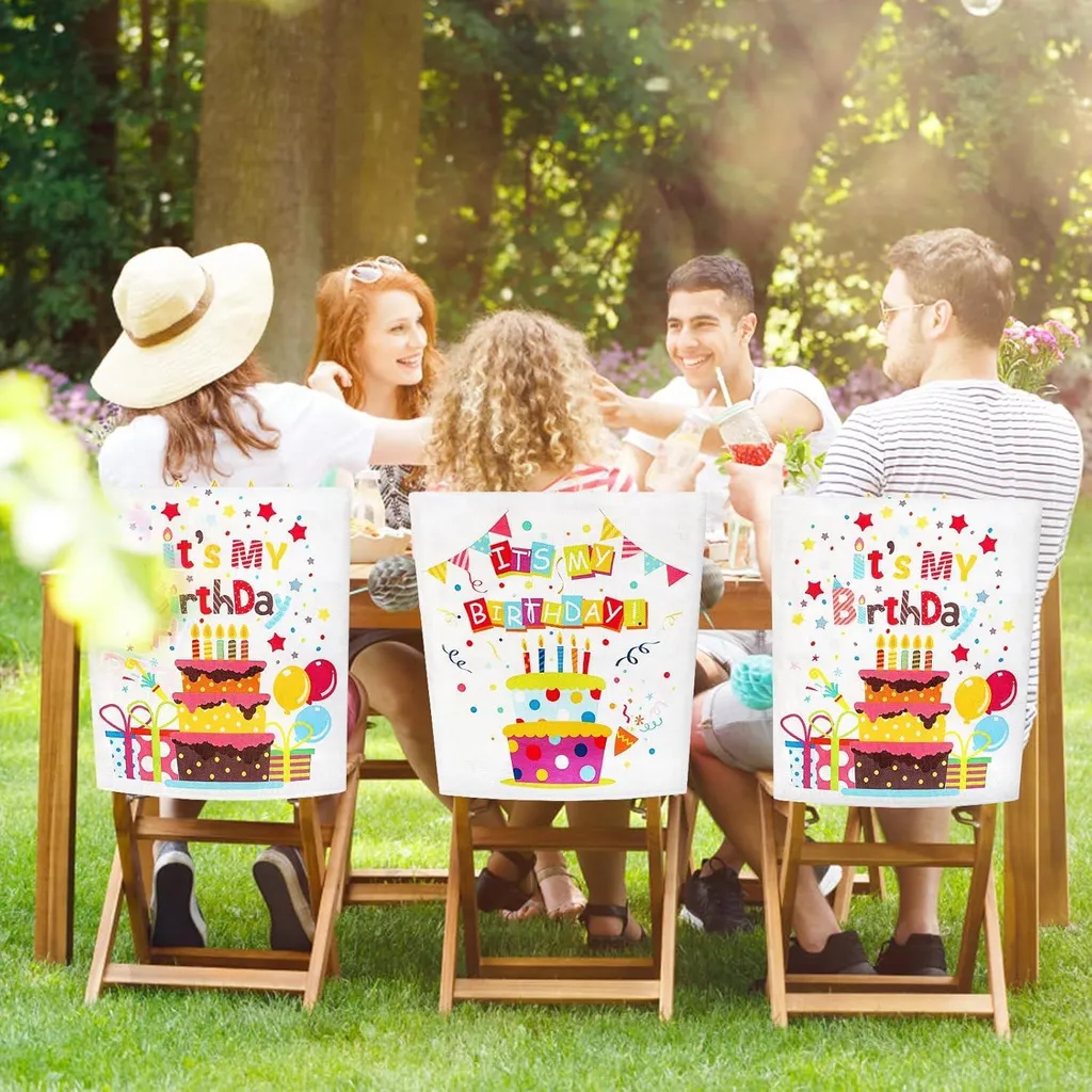 Housse de chaise d'anniversaire design coloré Allecto Premium (2 unités)