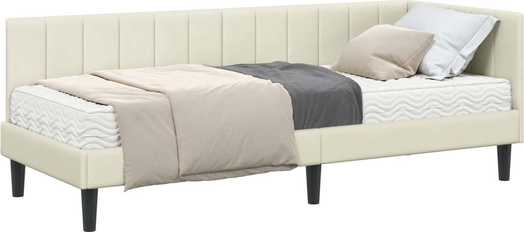 "WINTER SALE"Einzelbett/Jugendbett ️Hochwertiges - Erwachsene/r / Kind - Eckbettgestell mit Matratze mit Matratze 2 pcs Creme Samt - Klassische B...